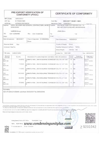 air cooled condenser certificates of ONLYKEM Technology